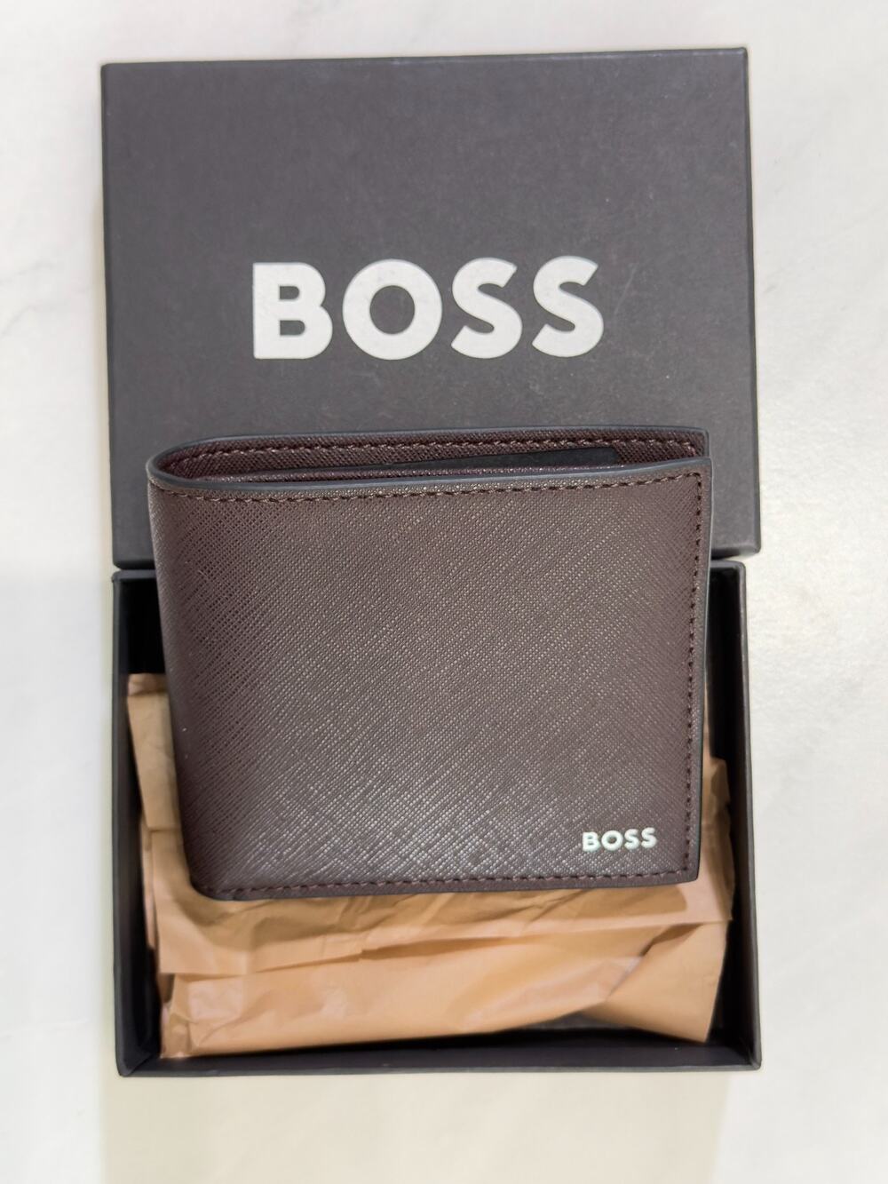 NWT BOSS Zair Bifold Leather Wallet, Brown, $90 MSRP